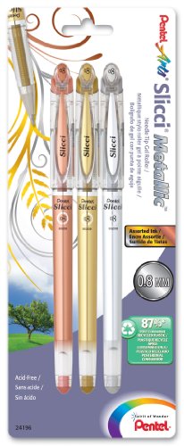 Pentel Bg208bp3m 0.8mm Bolígrafos Gel Metálicos Pack 3