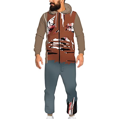 AFPANQZ Hooded Jumpsuit Unisex Home One-Piece Pajamas Onesie Rompers with Pocket Drawstring Hat Tracksuit S-4XL