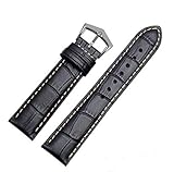 18mm19mm 20mm 21mm Black/Brown Leather Watch Band Strap Buckle for Patek Philippe Watch (18mm, Black（White line）(Silver Buckle)) -  Richie strap