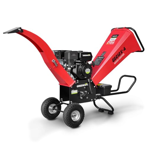 GREENCUT GE212X-A - Biotrituradora Gasolina de 212cc y 4,3kw, diametro Corte 70mm, Ruedas y asa para Transporte