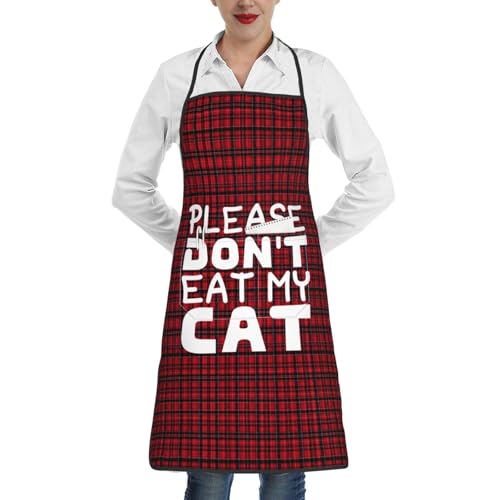 nopicsn Please Don't Eat My Cat Apron for cooking with Pockets Women Men Kitchen Chef Funny Aprons
