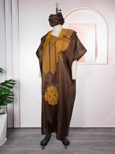 Image of HD African Print Dress for Woman Embroidery Pattern Maxi Dress