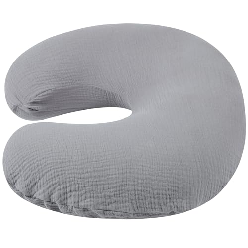 Image of Onacosht Muslin Nursing Pillow Cover Soft 100% Cotton Feeding Pillow Slipcover Fits Standard Infant Nursing Pillow for Baby Boy and Girl, Grey