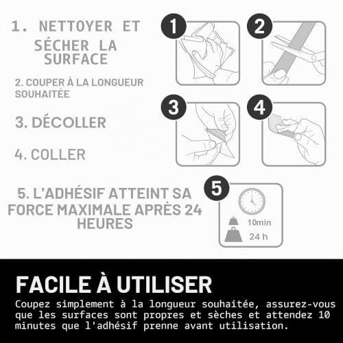 Velcro Marque Rouleau Adhésif Auto-Agrippant Industriel Très Résistant Double Face Qui Se Coupe À La Longueur Désirée, Avec Crochets Et Boucles Le Bureau Et Dans Le Garage, Noir, 50 Mm X 5 M – vue 3