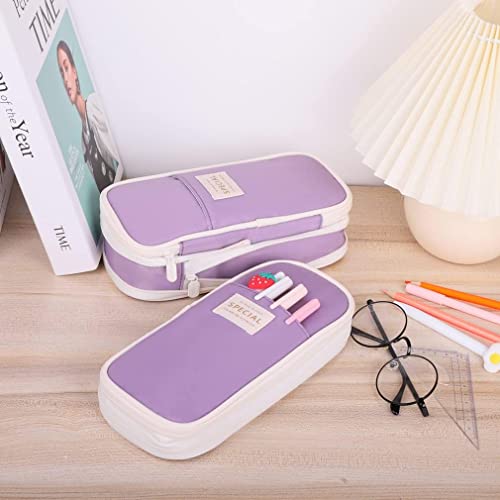Image of PRANIJ Cute Aesthetic Large Capacity Expandable Pencil Case Pouch with Zipper Portable Office Stationery Desk Organizer for School Collage Boys Girls Adults Women Men (Rich Purple)