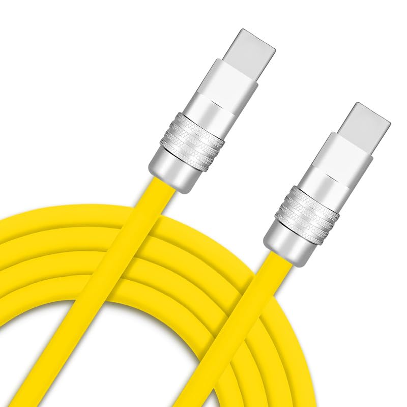 Chubby 2.0 Durable Fast Charging Cable USB Type-C Cables Ultra-Thick Silicone Cord USB-C to USB A Cable for Cell Phones, Android Devices and More, Yellow, Type-C to Type-C, 9.8 FT