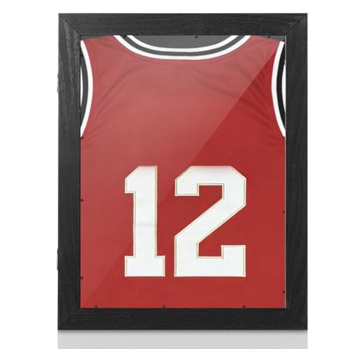 DOITOOL Sports-themed Wooden Shirt Display Frame Black Wood Case for Football Basketball Baseball Uniforms Shelf Showcase