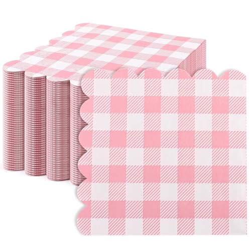 Ktxaby Lot de 100 serviettes de table en papier vichy 3 plis - 12 x 12 cm - Jetables - Pour pique-nique, mariage, anniversaire, thé, Pâques - Rose