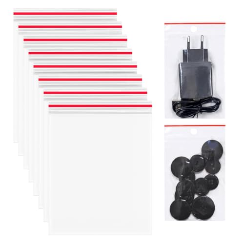 GNALIA Bolsas Ziploc 100 Unidades 6X8 Cm Cierre Hermético Transparentes Con Borde Rojo Pequeñas Autocierre Para Alimentos