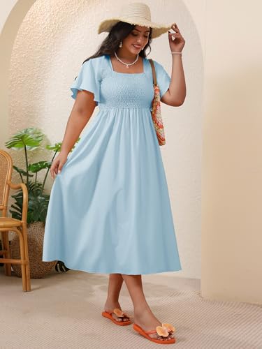 Image of Floerns Women's Plus Size Floral Square Neck Flounce Short Sleeve A Line Maxi Dress