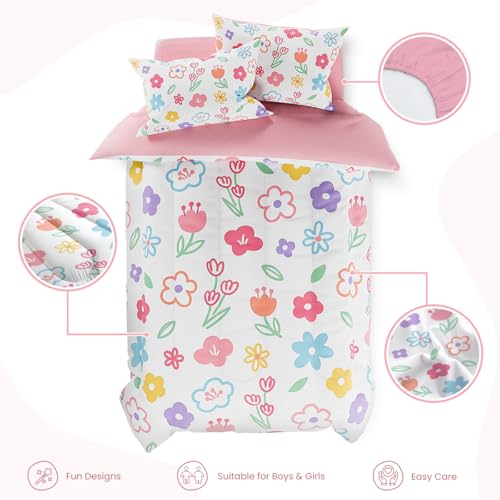 Image of SANDJEST Floral Twin Bedding Sets for Girl, Ultra Soft Microfiber Comforter Bed Set with 3-Pieces, Flower Comforters Sets for Kids Children Girl Teen Tween Bedroom Decor