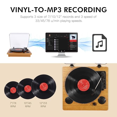 VIFLYKOO Platine Vinyle, Platine Vinyle Bluetooth avec 2 Haut-Parleurs Stéréo, Lecteur Vinyle Rétro Supporte Le sans Fil 3 Vitesses 33/45/78 u/Min, Prise Casque, Entrée AUX, Sortie RCA - Les Beatles, Paul McCartney, John Lennon, RIngo Starr, George Harrison VIFLYKOO Platine Vinyle, Platine Vinyle Bluetooth avec 2 Haut-Parleurs Stéréo, Lecteur Vinyle Rétro Supporte Le sans Fil 3 Vitesses 33/45/78 u/Min, Prise Casque, Entrée AUX, Sortie RCA – Image 5