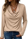 EVALESS Womens Shirts Long Sleeve Cowl Neck Blouse Tops Lady Professional Work Office Teacher Outfits Women Gray Soft Teacher Tops Business Casual Trendy Clothes for Sping Summer 2025, Large