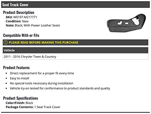 Marketplace Auto Parts Seat Track Cover - Black with Power Leather Seats Compatible 2011-2016 Chrysler Town and Country