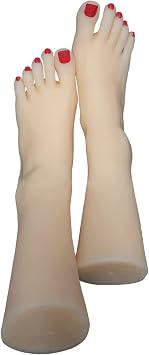 A Pair Silicone Life Size Female Mannequin Leg Foot Display Jewerly Sandal Shoe Sock Display Art Sketch Alternative Foot Toys with Red Nail