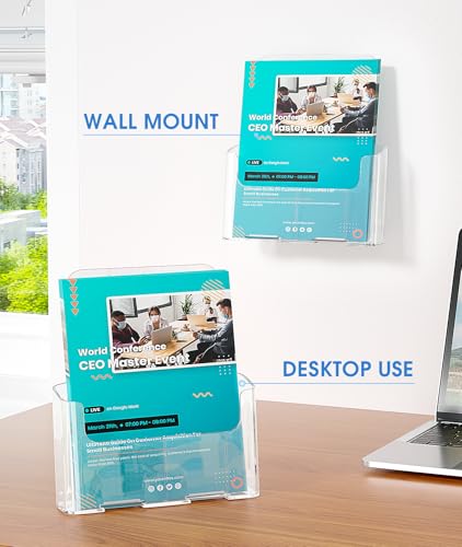 image for KTRIO Acrylic Brochure Holder 8.5 x 11 Clear Flyer Display Stand, Plas