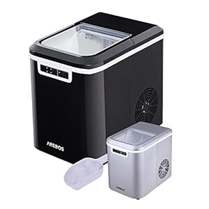 Arebos Eiswürfelmaschine | Ice Cube Maker | 12 kg / 24 h | 10-15 Minuten Produktionszeit | 2 Eiswürfel-Größen | 2,2 Liter Wassertank | Eiswürfelbereiter | Leise | Selbstreinigungsfunktion | Schwarz