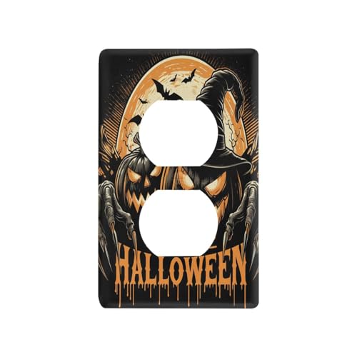 Pumpkin Witch Halloween Light Switch Cover Decorative Receptacle Outlet Wall Plate Guard Plastic Outlet Covers for Home Decor Room Office Bathroom (Duplex Outlets Cover)