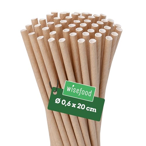Wisefood® Paille Papier [20 cm Ø 6] Smoothie Milkshake Paille [Brun] Paille Bubble Tea Slushy pour Bar Mariage Anniversaire [500 pcs.] Restaurant Pailles Carton jetables | Paille decorative Carton