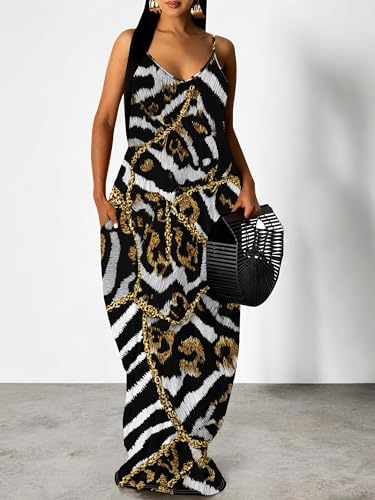 Image of SUZONANA Women Plus Size Summer Maxi Dress Spaghetti Strap Loose Sundress