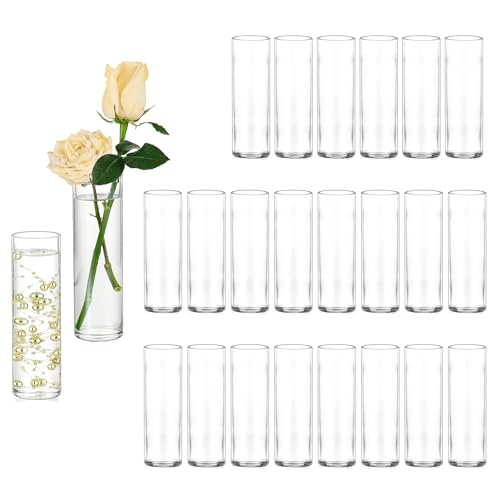 Hewory Petit Vase en Verre pour Fleurs - 24 Vase Transparent Verre pour Decoration Mariage - 15cm de Haut Vases Cylindrique Transparent pour Centre de Table...