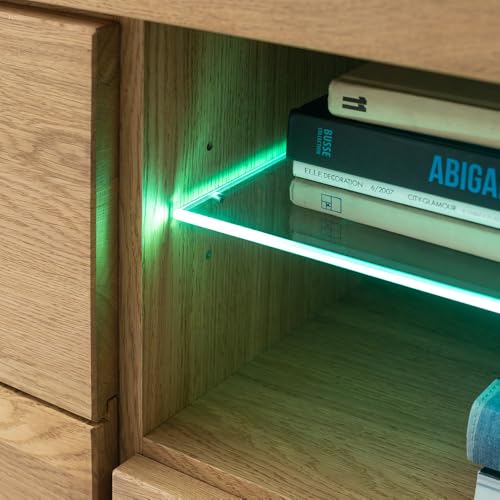 Lomadox Wohnwand Wohnmöbel Set Eiche teilmassiv geölt 4-teilig, 1 Vitrine, 1 Wandboard, 1 Lowboard, 1 Highboard, inkl. LED-Beleuchtung | Echtholz/Massivholz/Furnier – Bild 3