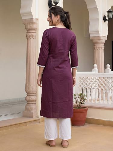 Image of INDO ERA Women Viscose Rayon Straight Fit Straight Floral Embroidered Kurtas