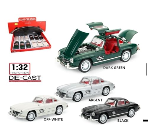 Image of BlackZone Compatible for Marcedes- 300sl Vintage Model, 1 /32 Small Toy Car with Sound and Light Function, Children's Toy Model Car with Pullback Function, Collector's Quality (1:32 Small Silver)