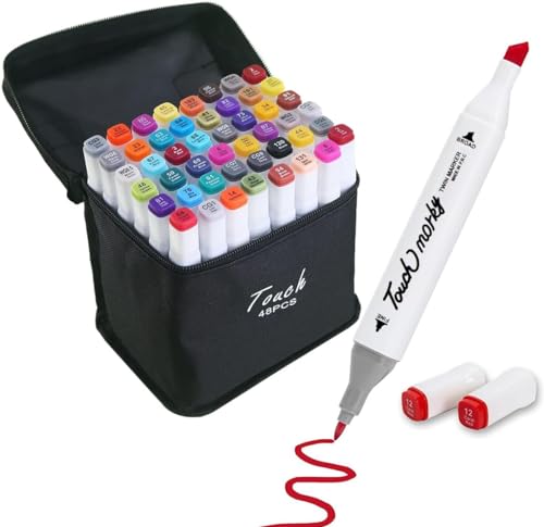 Estojo 48 Canetas Marcador para Colorir - Kit Conjunto Canetinha Profissional Tiktok Marcadora Permanente de Ponta Dupla em Cores diferenciadas -Tampa Codificada por Cores - Linha Premium (48 Cores)