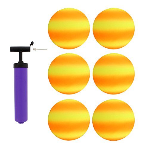 Get Out! Rubber Play Ball 6pk & Inflator, 8.5in Orange & Yellow Small Playground Ball Four Square Balls & Hand Pump