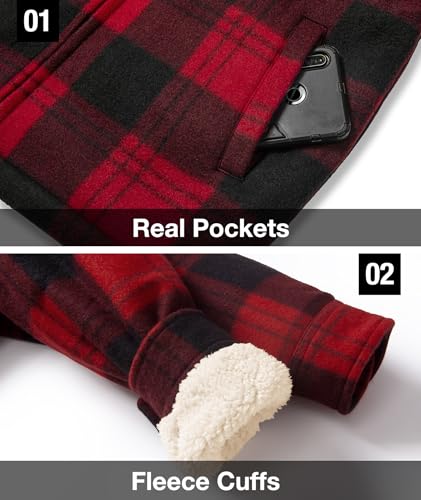 Image of GEEK LIGHTING Boys Flannel Jacket Sherpa Lined Hoodies Zip Up Fleece Plaid Shirt Jackets Winter Outdoor Coat Warm