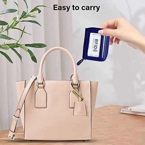 Image of RFID Blocking Genuine Leather Credit Card Case Holder Security Travel Wallet - Navy Blue