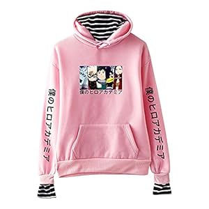 NBYS Unisex Boku No Hero Academia Hoodie MHA Anime Jumper Top Fake Two-piece Striped Sweatshirt