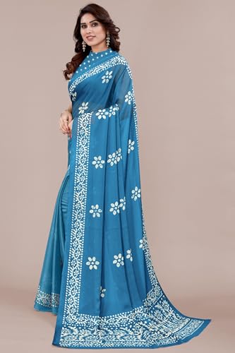 Image of MIRCHI FASHION Saree for Woman Chiffon Batik Printed | Lightweight Daily Wear Women's Office Sari with Blouse Piece (Available in 40 Colours)