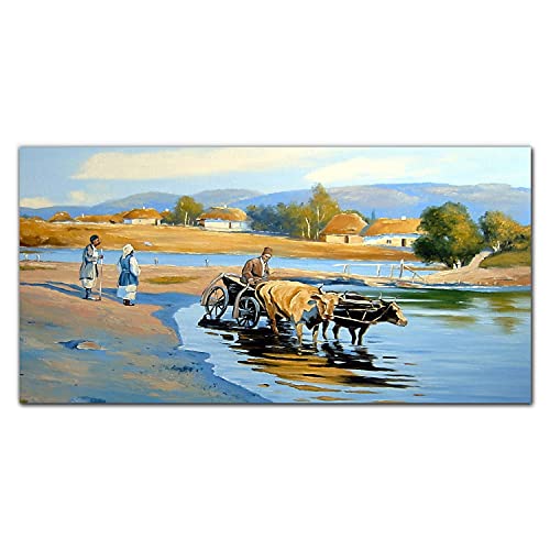 Impression sur verre 100x50cm pour salon theme village de campagne et cottage