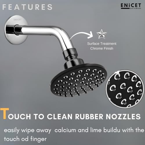 Image of ENICET Brass Wall Mixer with 190mm Long Bend Pipe, Chrome Finish, Provision for Overhead Shower, Wall Mixer for Bathroom, Water Mixer Tap for Bathroom Full Set (WITH SHOWER)