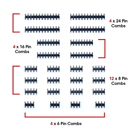 Shakmods 2mm x 24pcs Black Open Combs for PSU Extension Cable┃4 x 24pin┃4 x 16pin┃12 x 8pin┃4 x 6pin, Black Acrylic - Image 2