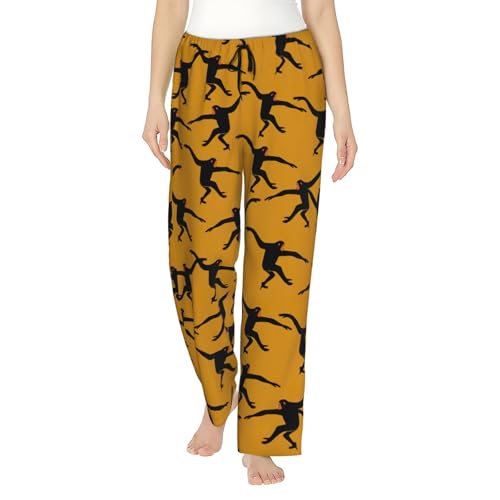 Pantalon de pyjama léger Gibbon imprimé singe noir pour femmes du S au 3XL