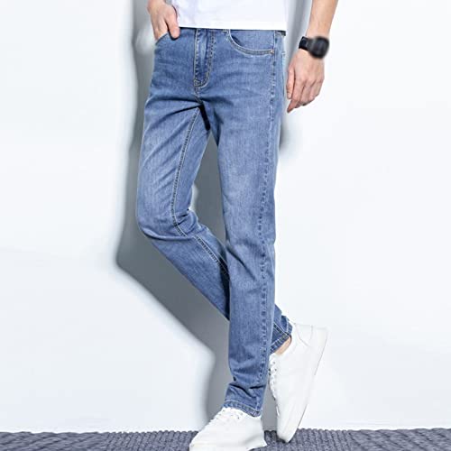 Men's Casual Straight Leg Denim Pants Washed Lightweight Jeans Slim Fit Stretch Jeans2
