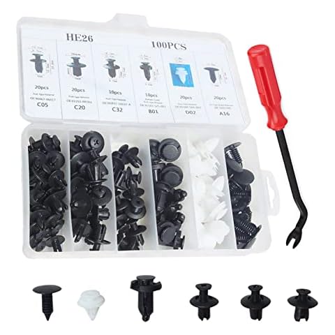 100 Pcs Car Retainer clips Body Plastic Rivets Fasteners Push Bumper Door Trim Panel Screws with Removal Tool Cover
