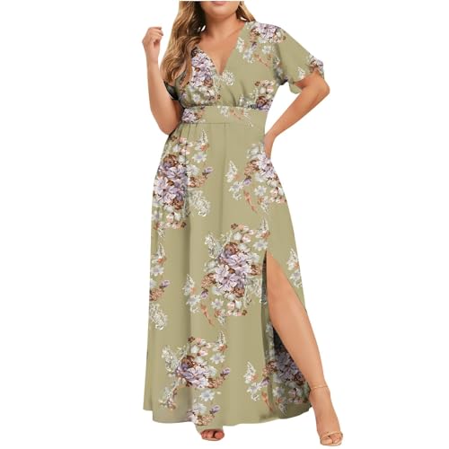 Robe longue d'été pour femme avec motif floral et manches courtes