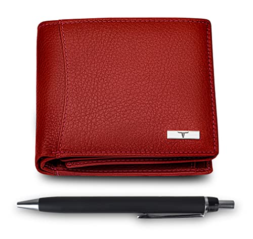Oliver Leather Wallet for Men, Red with Pen, Contemporary