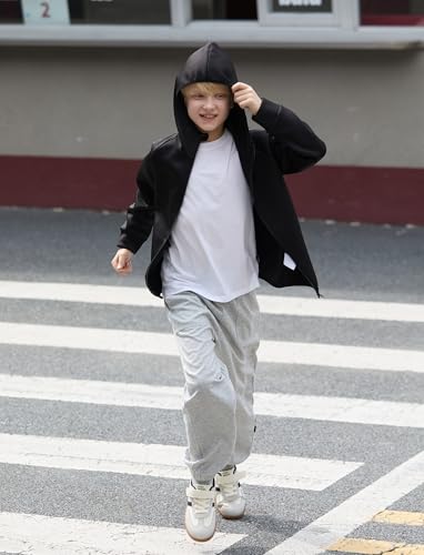 PATPAT Boys Zip Up Black Hoodie Jacket, Size 6-12, Lightweight Fall Winter Jacket Sweatshirts, School Uniform For Boys2