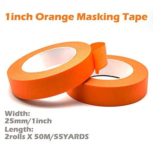 Image of 2 Pack Orange Painters Tape 1 inch Wide, Masking Tape 1 inch X 55 Yards X 2 Rolls, Orange Paper Tape for Arts DIY Crafts Painting Labeling Decoration School Projects Home Office
