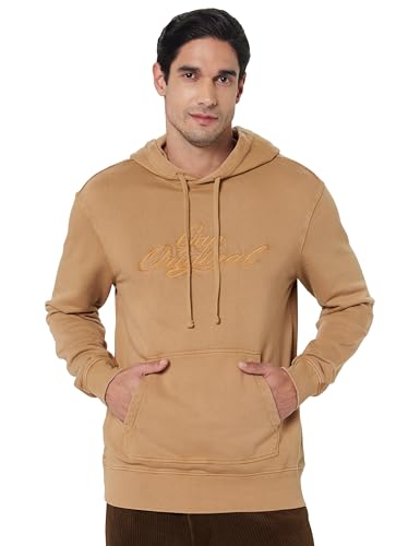 Image of Gap Men's Full Sleeve Hooded Neck Standard Fit Brushed Sweatshirt,Lt.Brown,XS