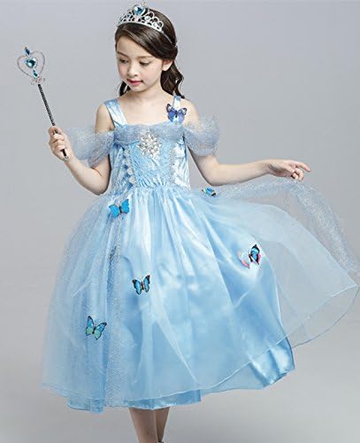 Amazon M116 シンデレラドレス コスプレ 子供ドレス スカイブルー 蝶々飾り 子供ドレス ふわりんドレス キッズコスチューム 150 キッズコスチューム おもちゃ