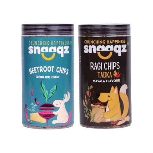 Image of Snaaqz Supergrain Chips Combo | Beetroot Cream & Onion, Ragi Masala | Pack of 2 | 150g Each | High Protein Millet Chips | Baked & Crunchy | Natural Ingredients | Low Calorie | Healthy Snacks for Adults & Kids
