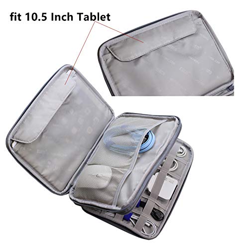 Electronics Organizer Travel Cable Cord Wire Bag Accessories Gadget Gear Storage Cases for 10.5 Inch Tablet (Light Gray)