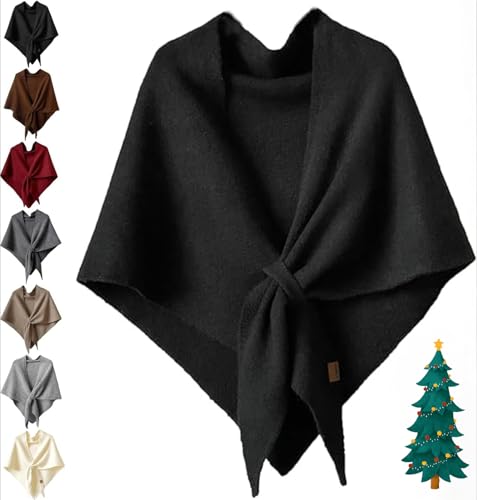 Pashmina Wraps for Women, Women’S Solid Color Shawl, Wrap Tie Up Knotted Design Fall Winter Cozy Knitted Cross Cape
