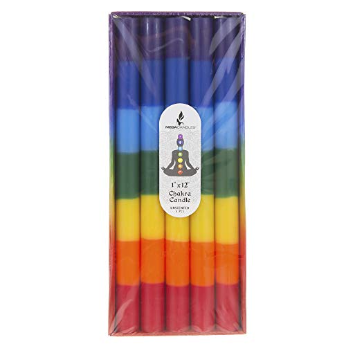 Mega Candles Duftkerze, Chakra, gerade, Mehrfarbig, 5 Stück 12" Straight Taper Cover